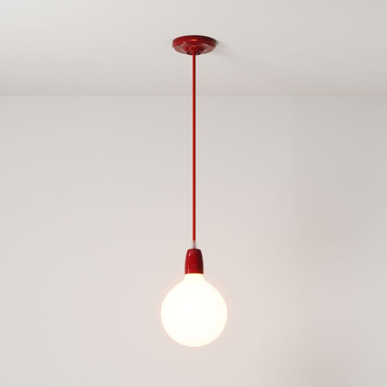 Creative Cables suspension câble textile et porcelaine rouge