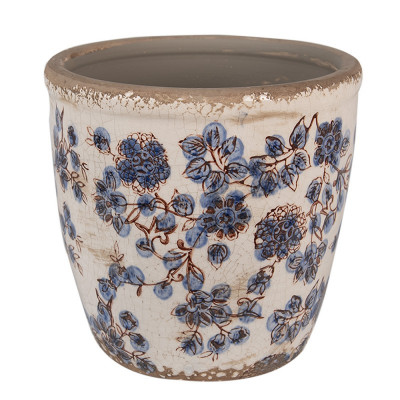 POT DE FLEURS Ø 17X16 CM BEIGE BLEU CÉRAMIQUE