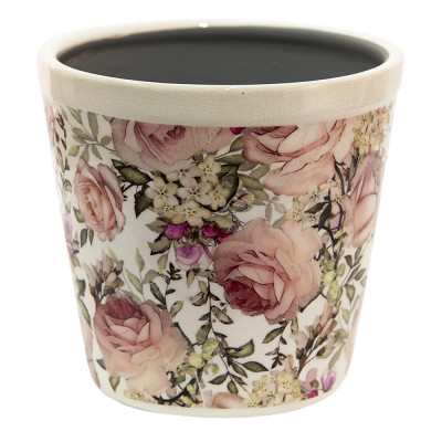 POT DE FLEURS Ø 17X16 CM BLANC ROSE CÉRAMIQUE FLEURS